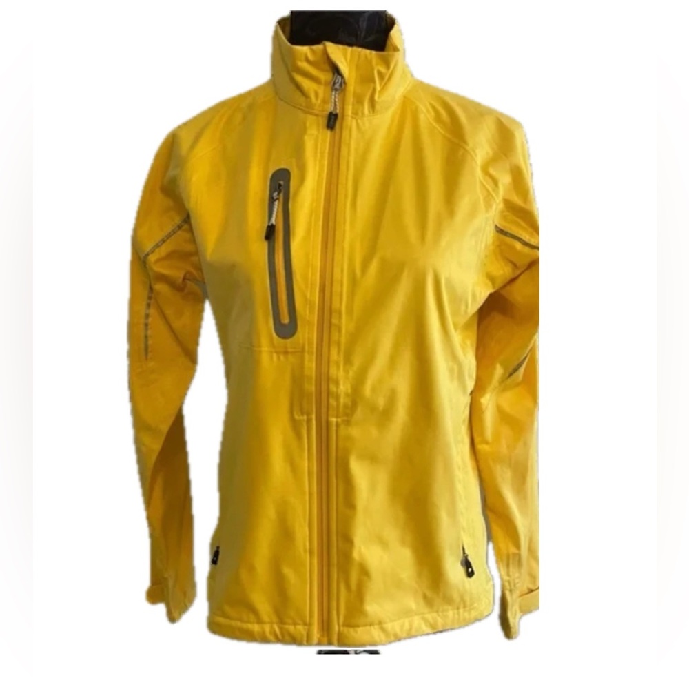 Elevate Sports Women’s Lemon Yellow & Gray  Trim Rain jacket with Velcro Cuffs .